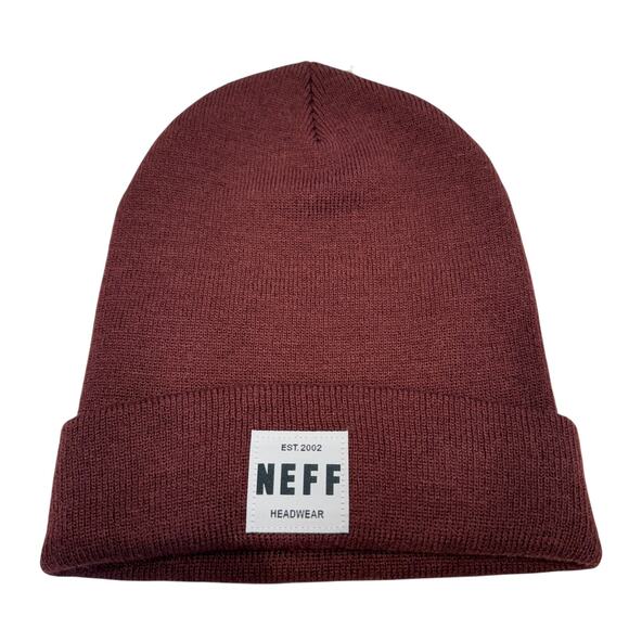 Neff Beanie Unisex‎ OS Logo Burgundy Knit Patch Winter Cuffed NEW - Picture 6 of 9